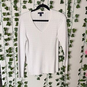 Lands' End Women's White V-Neck Sweater